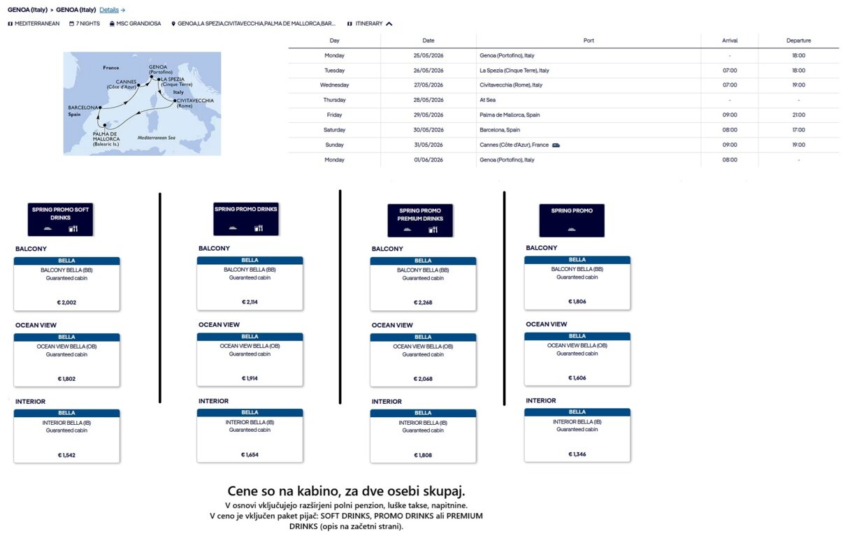 KRIŽARJENJA MSC - POSEBNA POMLADNA PONUDBA (SPRING PROMO) - INDIVIDUALNI ODHODI