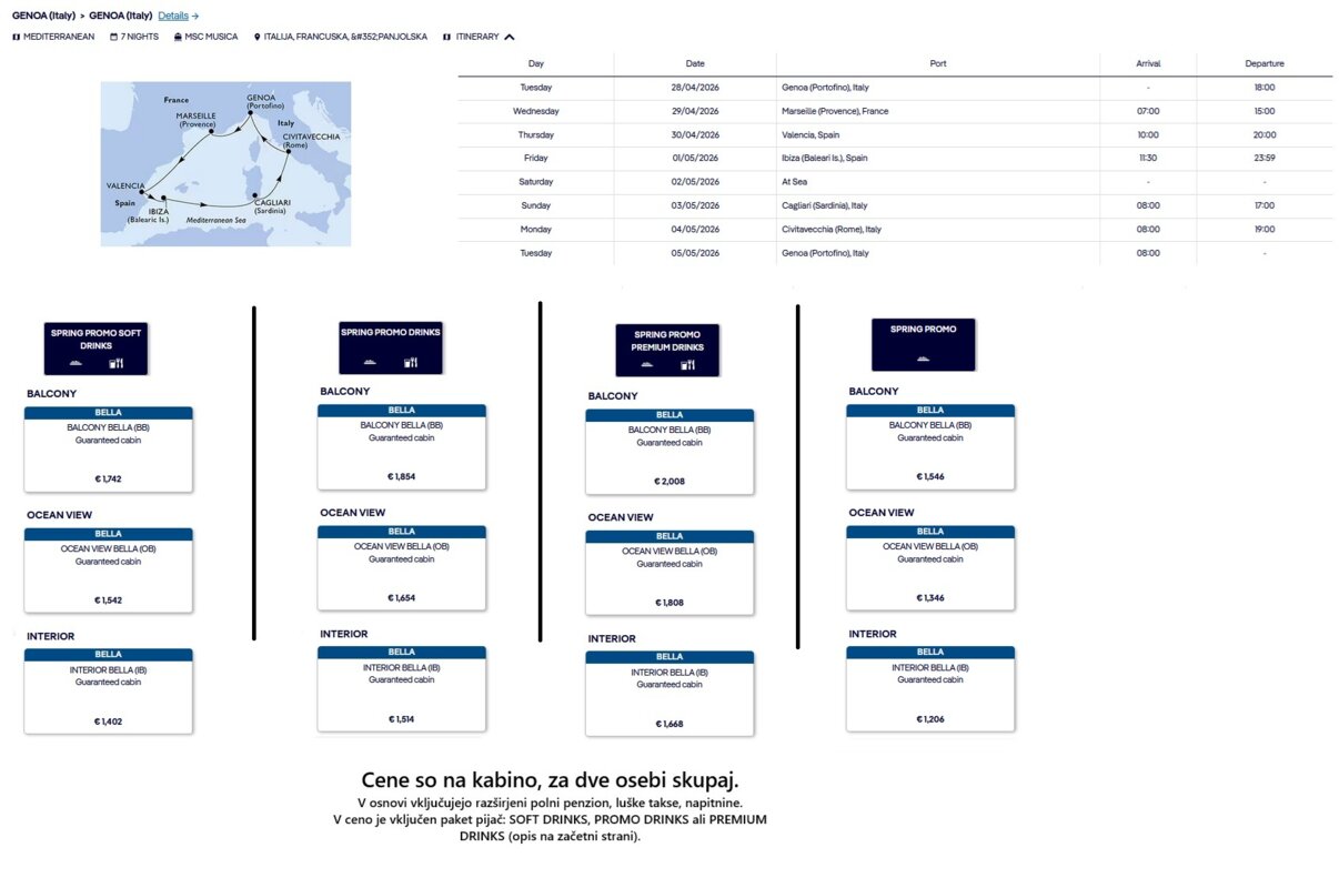 KRIŽARJENJA MSC - POSEBNA POMLADNA PONUDBA (SPRING PROMO) - INDIVIDUALNI ODHODI