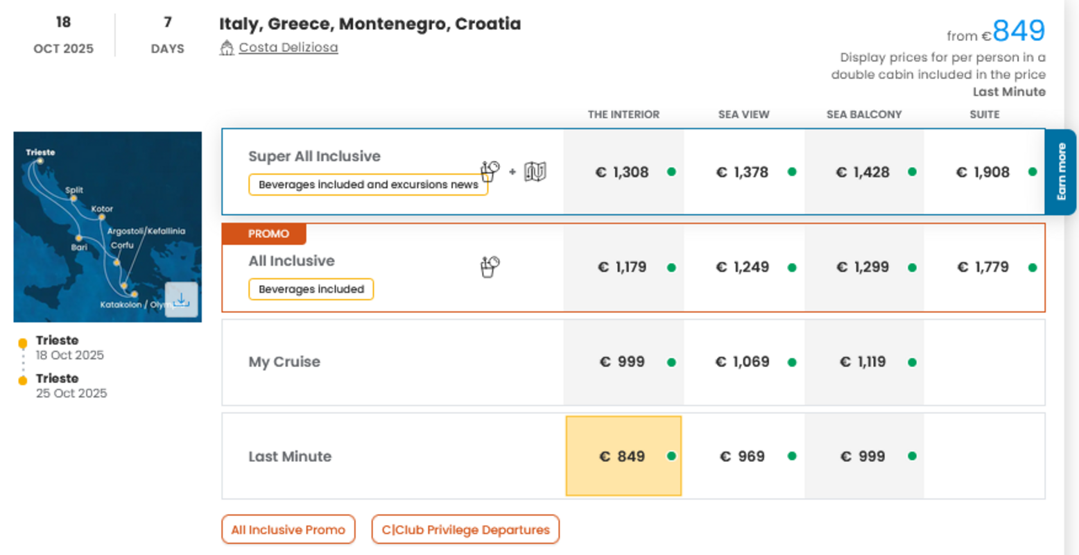 COSTA - LAST MINUTE (ponudba se spreminja glede na povpraševanje)