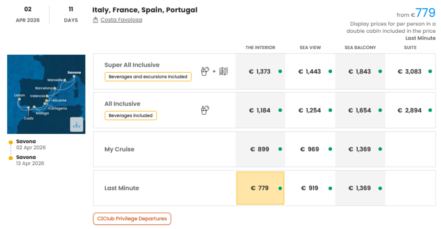 COSTA - LAST MINUTE na dan 27.03.2026