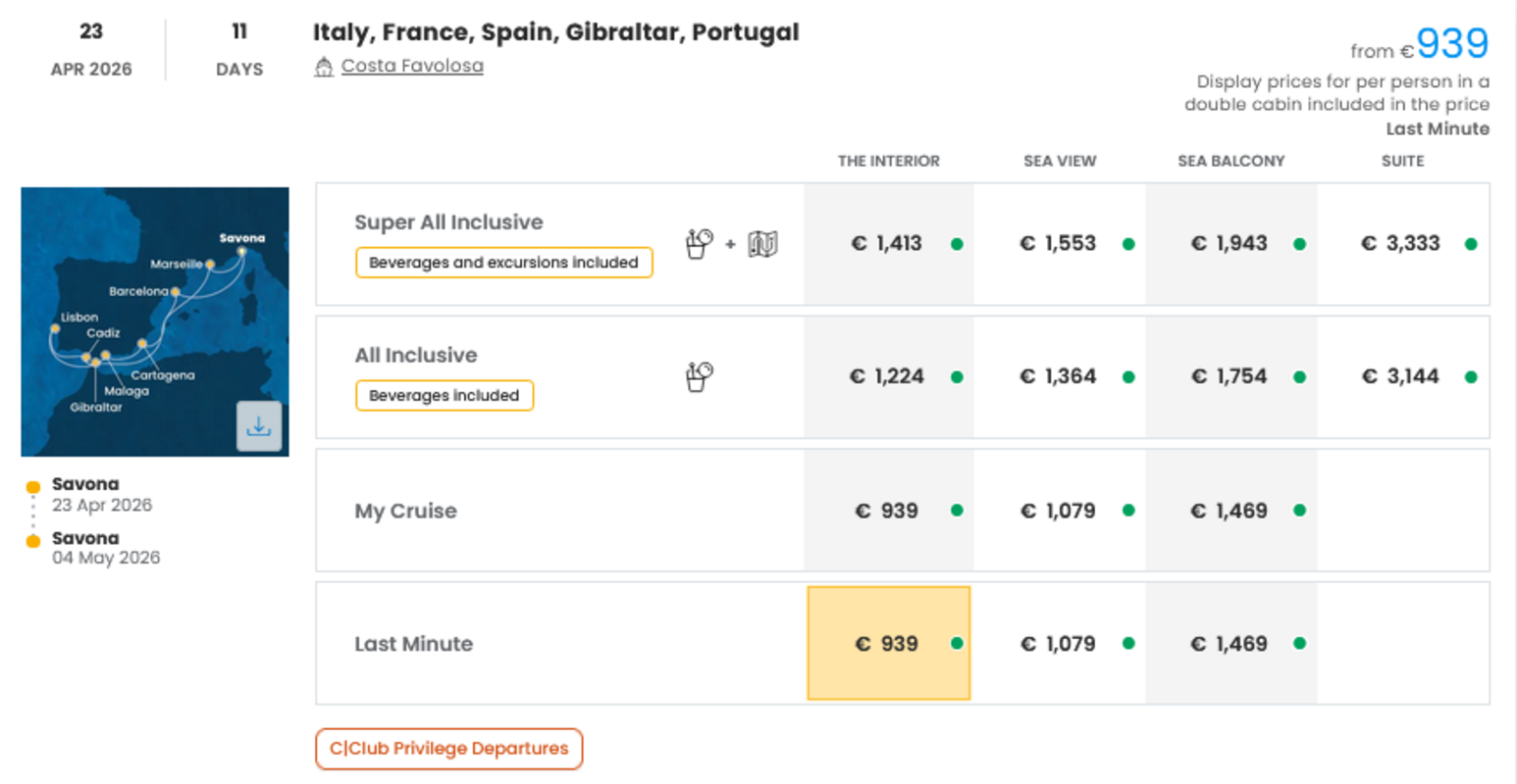 COSTA - LAST MINUTE na dan 27.03.2026