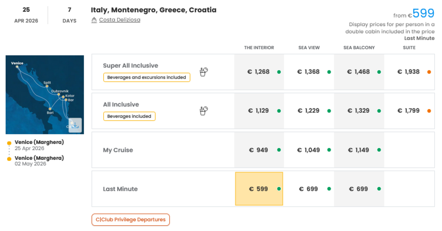 COSTA - LAST MINUTE na dan 27.03.2026