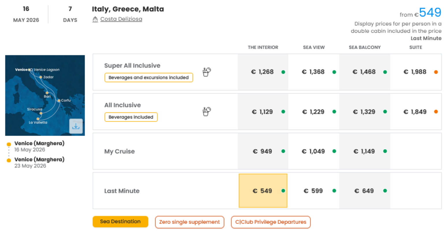 COSTA - LAST MINUTE na dan 27.03.2026