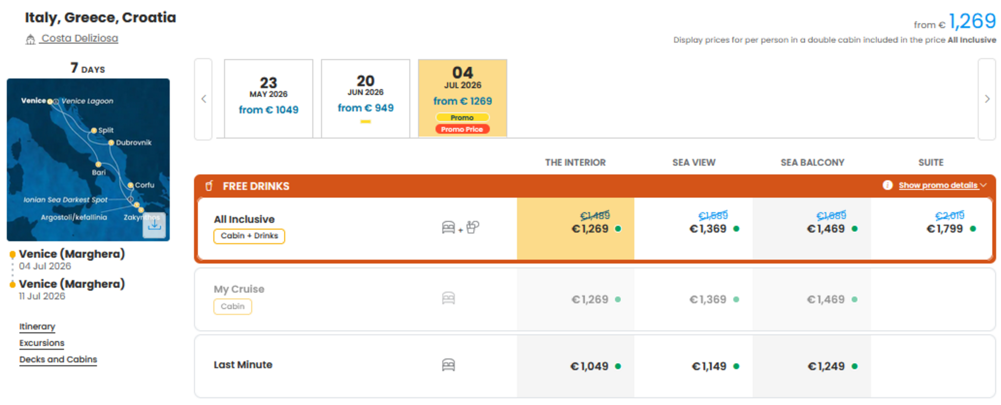 KRIŽARJENJE - POSEBNA PONUDBA "FREE DRINKS PROMO"
