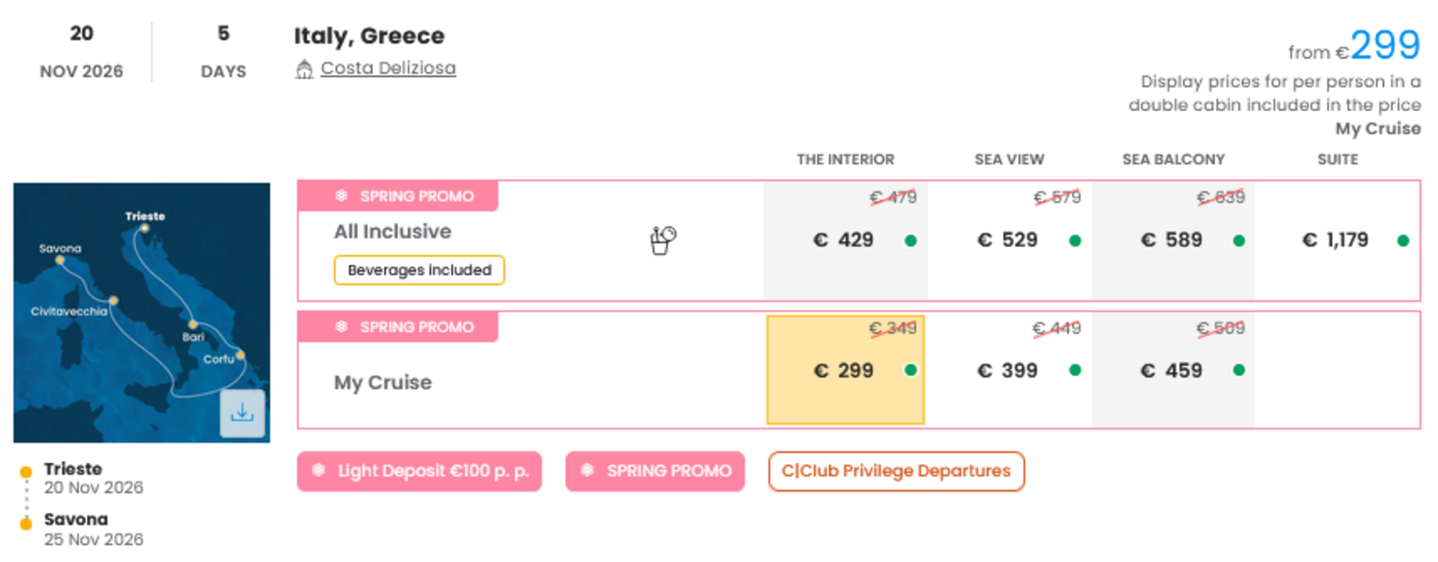 KRIŽARJENJE - POSEBNA PONUDBA "SPRING PROMO"